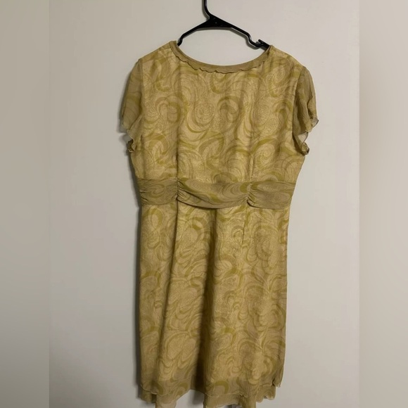 J. Jill Gold Emy Crepe Silk Printed Linen Lined Midi Dress Romantic Size 18 - Picture 2 of 7